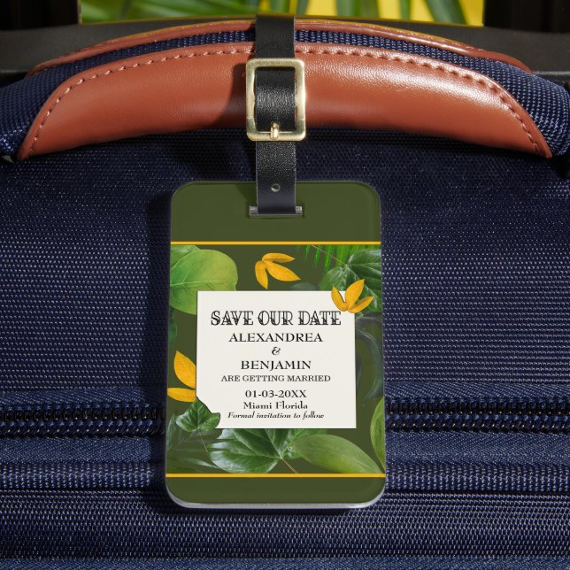 Étiquette À Bagage Enregistrer la date Mariage Palms Tropical Personn (Insitu Rectoal 2)