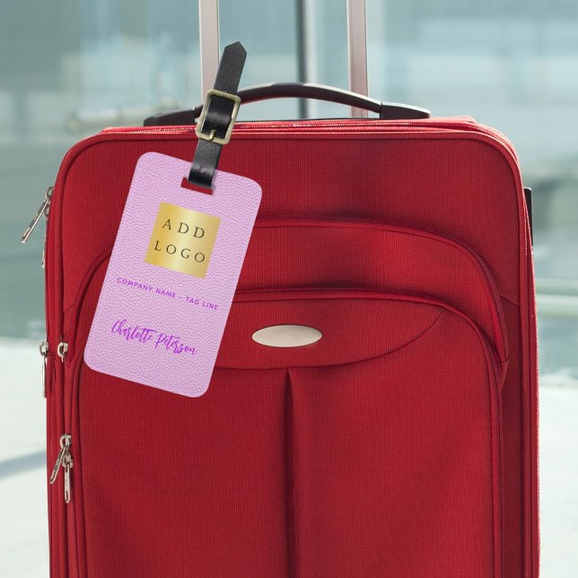 Étiquette À Bagage Entreprise en cuir rose logo (Créateur téléchargé)