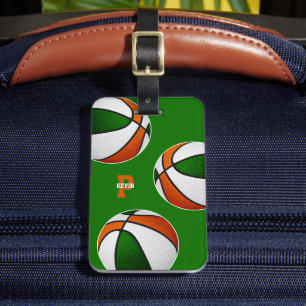 Étiquette À Bagage équipe de basket orange vert couleurs monogrammed