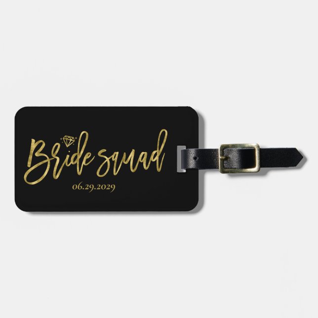 Étiquette À Bagage Équipe De Mariée Avec Noir De Diamant (Devant horizontal)