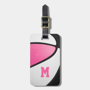 Étiquette À Bagage équipe rose noir couleurs monogrammed basketball