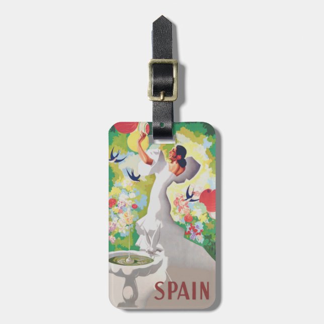 Étiquette À Bagage Espagne Senorita Oiseaux Fleurs Fiesta Garden (Devant Vertical)
