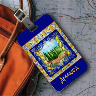 Étiquette À Bagage été italien Majolica bleu carreaux jardin d'agrume
