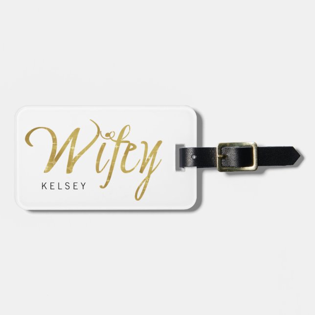 Étiquette À Bagage Étincelle Wifey d'or avec le nom (Devant horizontal)