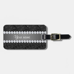 Étiquette À Bagage Étincelles et diamants noirs de paillettes de Faux
