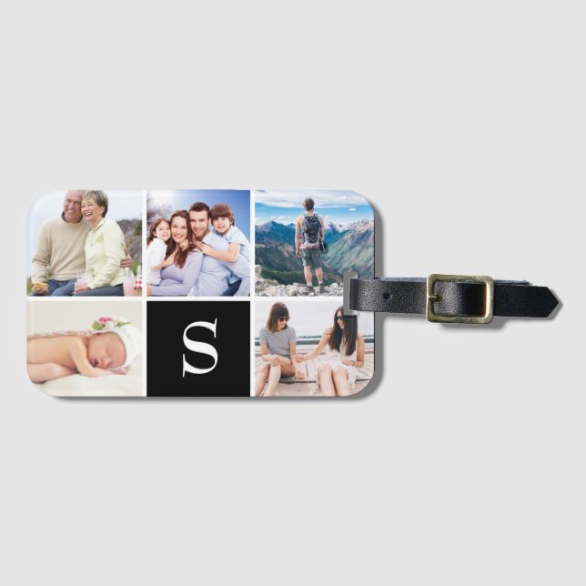 Étiquette À Bagage Étiquette 5 photo monogramme noir (Devant Horizontal)