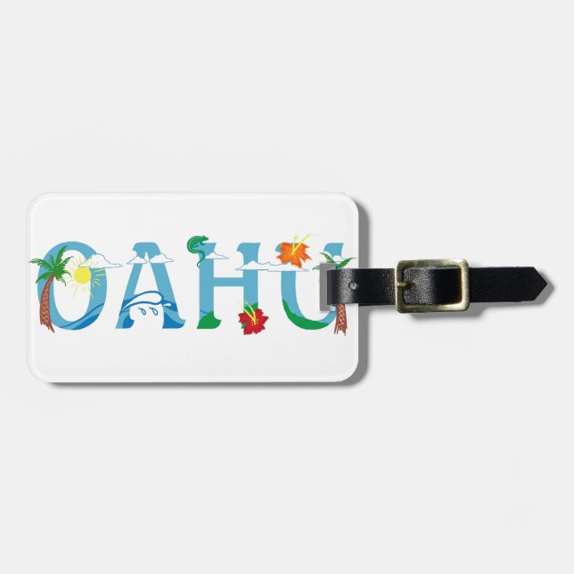 Étiquette À Bagage Étiquette artistique de bagage d'art de mot d'Oahu (Devant horizontal)