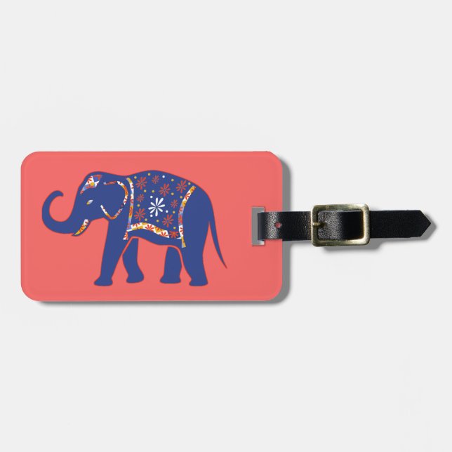 Étiquette À Bagage Étiquette bleue de bagage d'éléphant (Devant horizontal)