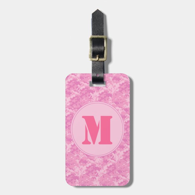 Étiquette À Bagage Étiquette Camo Camo Rose ACU Girl Monogram Luggage (Devant Vertical)