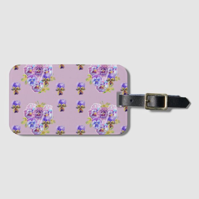 Étiquette À Bagage Étiquette de bagage à motif floral de violette pan (Devant Horizontal)