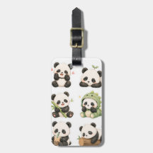 Étiquette de bagage au motif de panda roux kawaii 