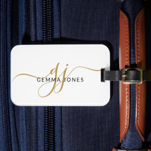 Étiquette À Bagage Étiquette de bagage blanche élégante avec monogram