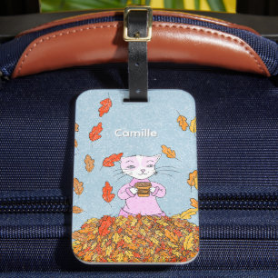 Étiquette À Bagage Étiquette de bagage Chat Automne Élégant avec Feui