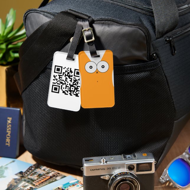 Étiquette À Bagage Étiquette de bagage Chat Surpris code QR (Recto & Verso)