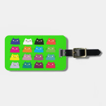 Étiquette de bagage chat vert néon gras voyage mig