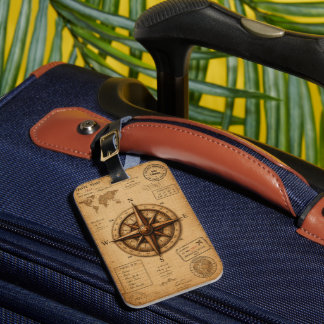 Étiquette À Bagage Étiquette de bagage compas de carnet de voyage vin