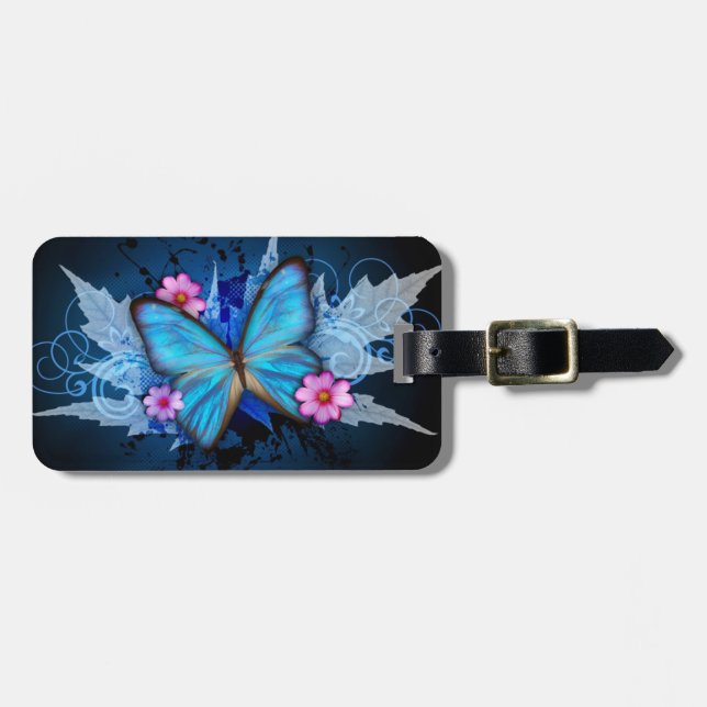Étiquette À Bagage Étiquette de bagage - conception : Papillon bleu (Devant horizontal)