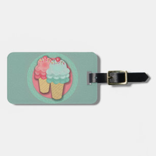 Étiquette À Bagage Étiquette de bagage cône de glace rose et vert mig