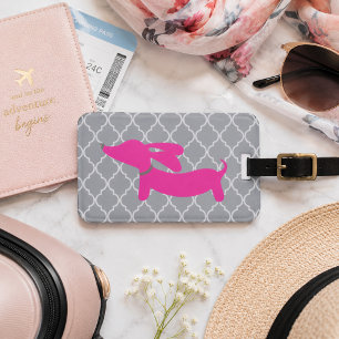Étiquette À Bagage Étiquette de bagage Dachshund rose et gris