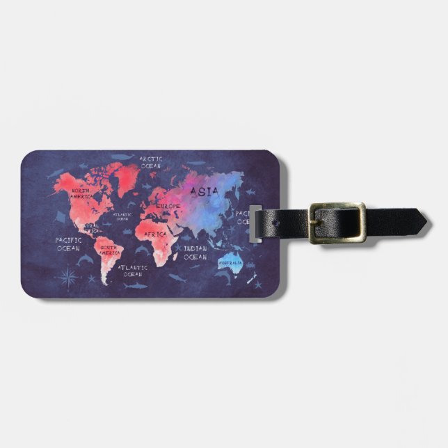Étiquette À Bagage étiquette de bagage de carte du monde (Devant horizontal)