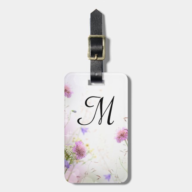 Étiquette À Bagage Étiquette de bagage de monogramme de fleurs (Devant Vertical)