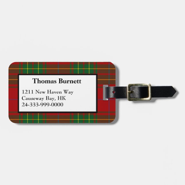 Étiquette À Bagage Étiquette de bagage de plaid de tartan de Burnett (Devant horizontal)