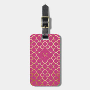 Étiquette À Bagage Étiquette de bagage de quatrefoil d'or et de roses