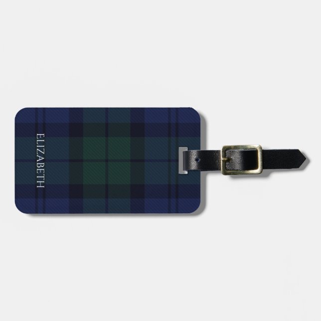 Étiquette À Bagage Étiquette de bagage de vert bleu de plaid de (Devant horizontal)