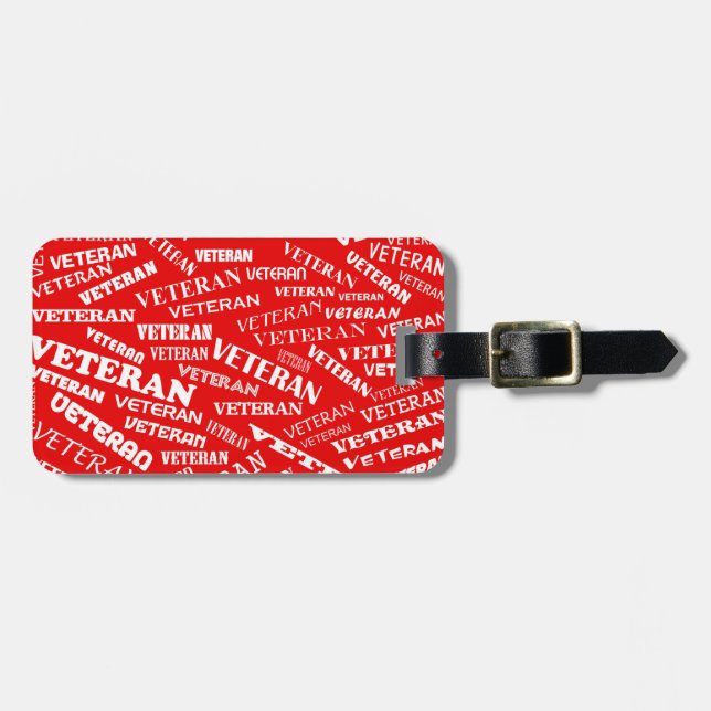 Étiquette À Bagage Étiquette de bagage de vétéran en rouge (Devant horizontal)