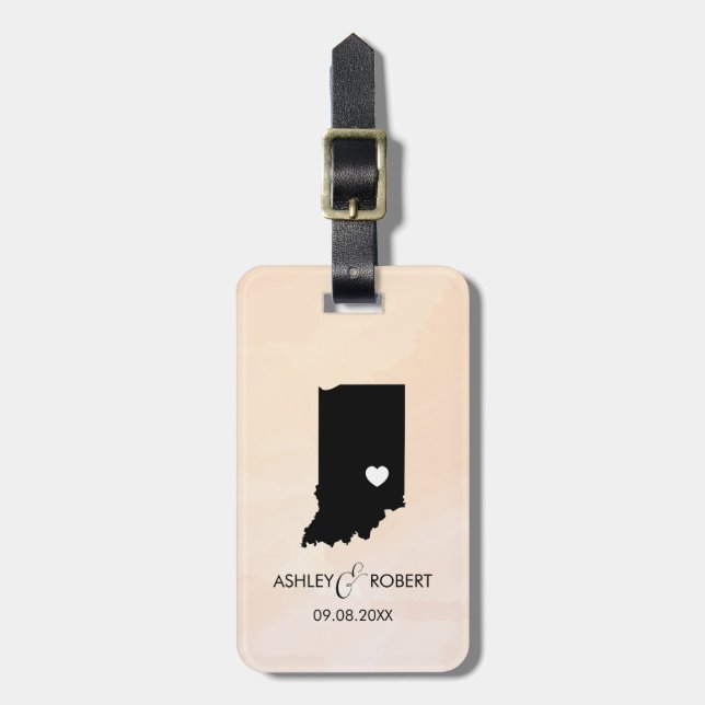 Étiquette À Bagage Étiquette de bagage du Mariage Indiana Map, nom du (Devant Vertical)