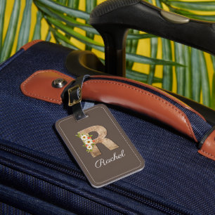 Étiquette À Bagage Étiquette de bagage en bois marron avec monogramme