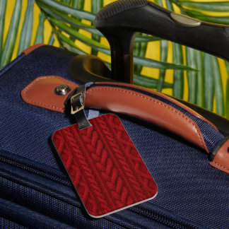 Étiquette À Bagage Étiquette de bagage en pull rouge tricoté torsadé