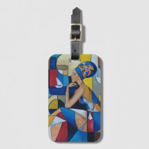 Étiquette de bagage femme africaine cubiste | Géom