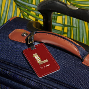 Étiquette À Bagage Étiquette de bagage fleur lettre bois rouge foncé