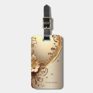 Étiquette À Bagage Étiquette de bagage florale ornée dorée