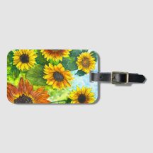 Étiquette de bagage florale tournesol heure dorée 