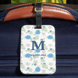 Étiquette À Bagage Étiquette de bagage Hydrangea Monogramme Floral Bl