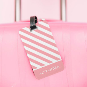 Étiquette À Bagage Étiquette de bagage rayée rose blush personnalisée