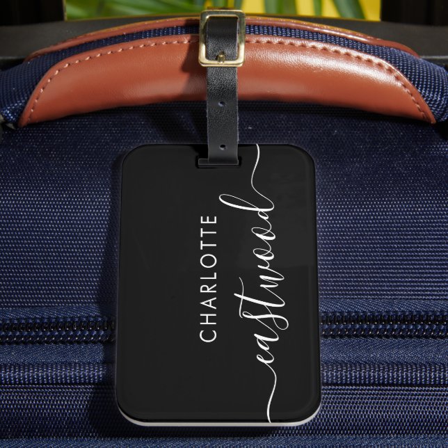 Étiquette À Bagage Étiquette de bagage Script Monogram Noir (Insitu Rectoal 2)
