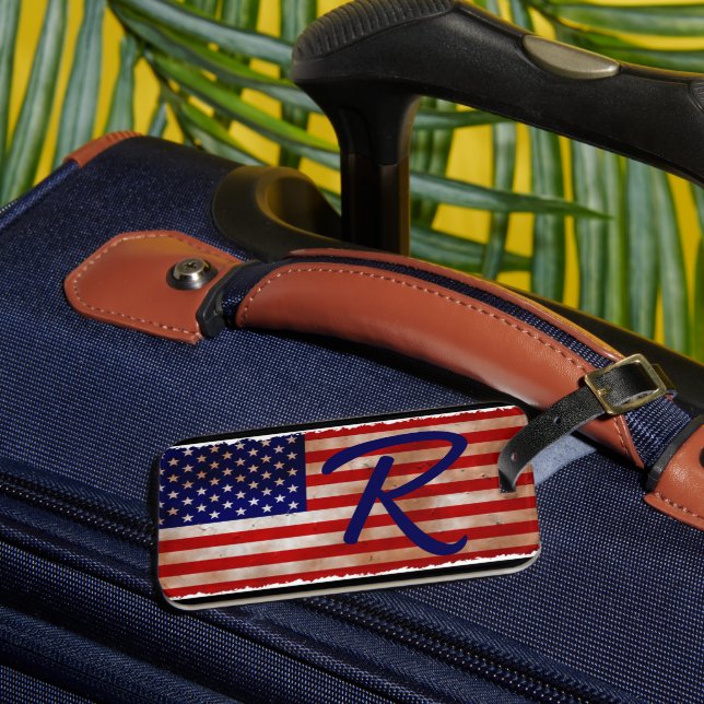 Étiquette À Bagage Étiquette de bagages du monogramme du drapeau amér (Insitu Rectoal 3)