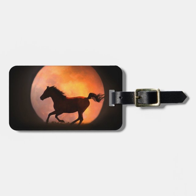 Étiquette À Bagage Étiquette de bagages pour le cheval et la lune (Devant horizontal)
