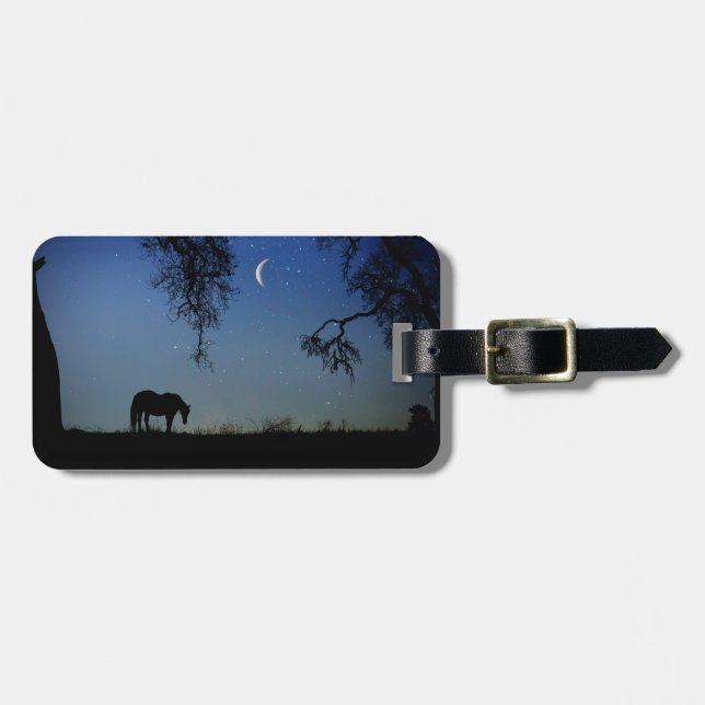 Étiquette À Bagage Étiquette de bagages pour le cheval et la lune (Devant horizontal)