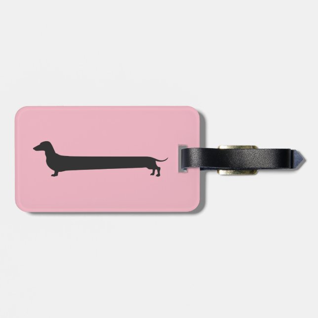 Étiquette À Bagage Étiquette de bagages rose de silhouette de teckel (Dos horizontal)