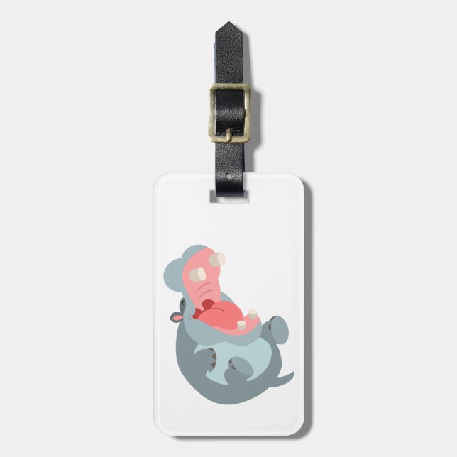 Étiquette À Bagage Étiquette de la valise Hippo Caricature de rire mi (Devant Vertical)