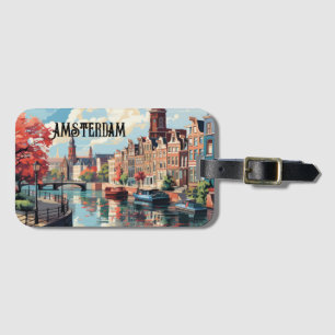 Étiquette À Bagage Étiquette des bagages de voyage d'Amsterdam
