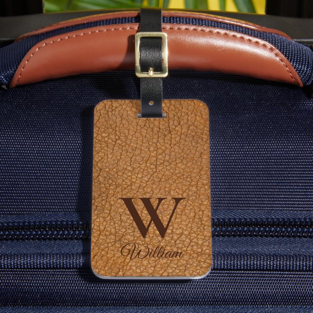 Étiquette À Bagage Étiquette en cuir Brown Texture Monogramme Nom Bag (Insitu Rectoal 2)