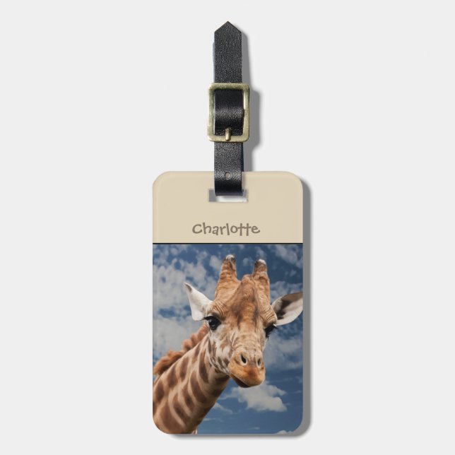 ÉTIQUETTE À BAGAGE ÉTIQUETTE FAITE SUR COMMANDE DE BAGAGE DE GIRAFE. (Devant Vertical)