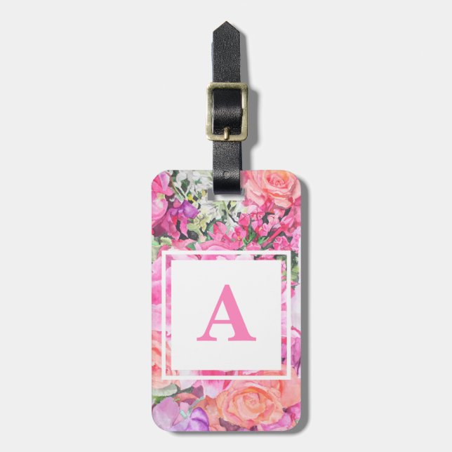 Étiquette À Bagage Étiquette florale de bagage d'aquarelle (Devant Vertical)