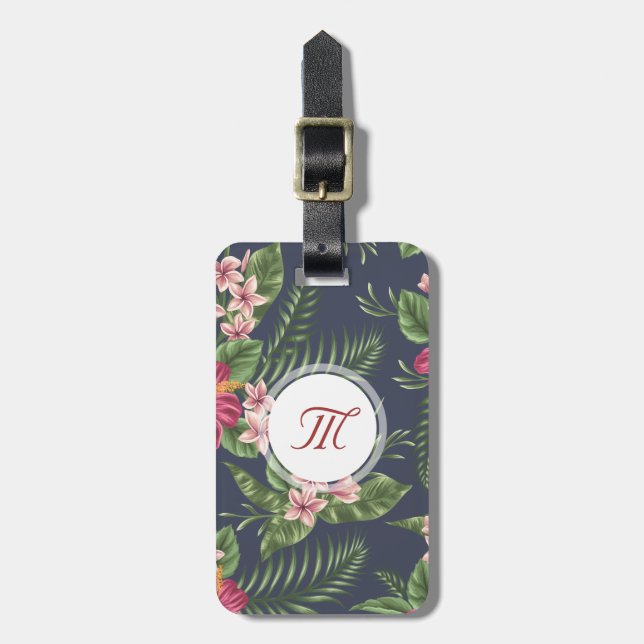 Étiquette À Bagage Étiquette florale de bagage de monogramme de (Devant Vertical)