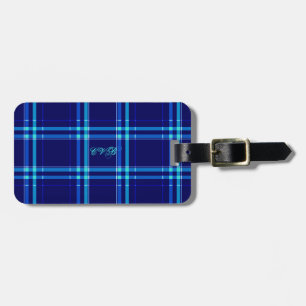 Étiquette À Bagage Étiquette foncée de bagage de plaid de marine et